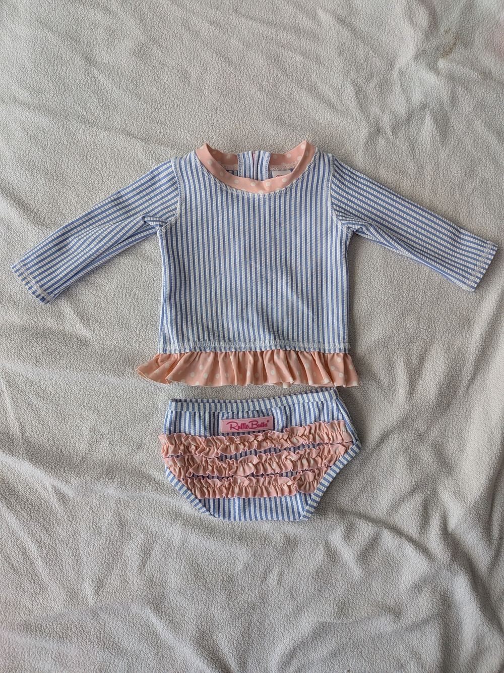 Ruffle Butts Blue,White,Pink Striped Baby Rash Guard Set